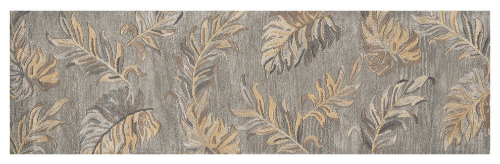 HomeRoots 2' x 8' Grey Palm Leaves Wool Runner Rug