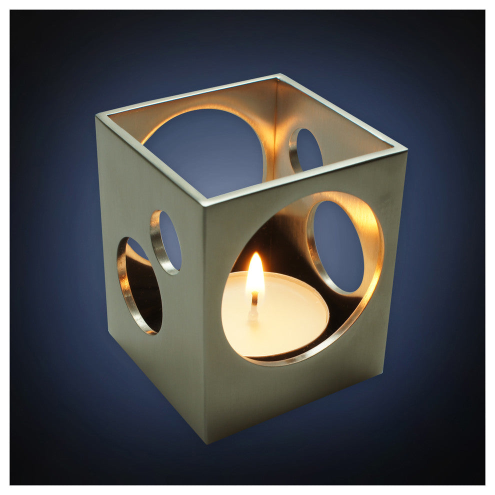 Tea Light Holder, Stainless Steel, Satin Finish.