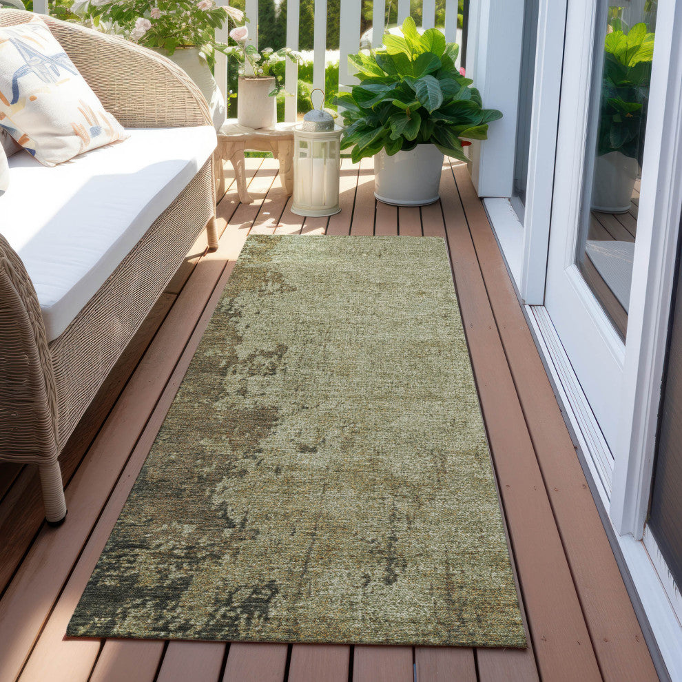 Machine Washable Indoor/Outdoor Chantille ACN1904 Olive 2'3" x 7'6" Runner Rug