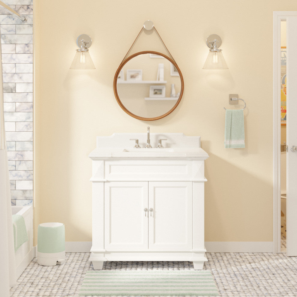 Elizabeth 36" Bathroom Vanity, White, Quartz