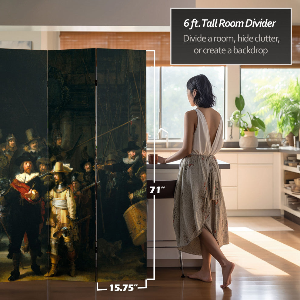 6'' Tall Double Sided Works of Rembrandt Canvas Room Divider