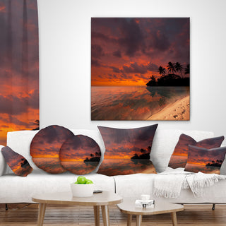 Beautiful Sunset At Tropical Beach Seashore Throw Pillow, 18"x18"