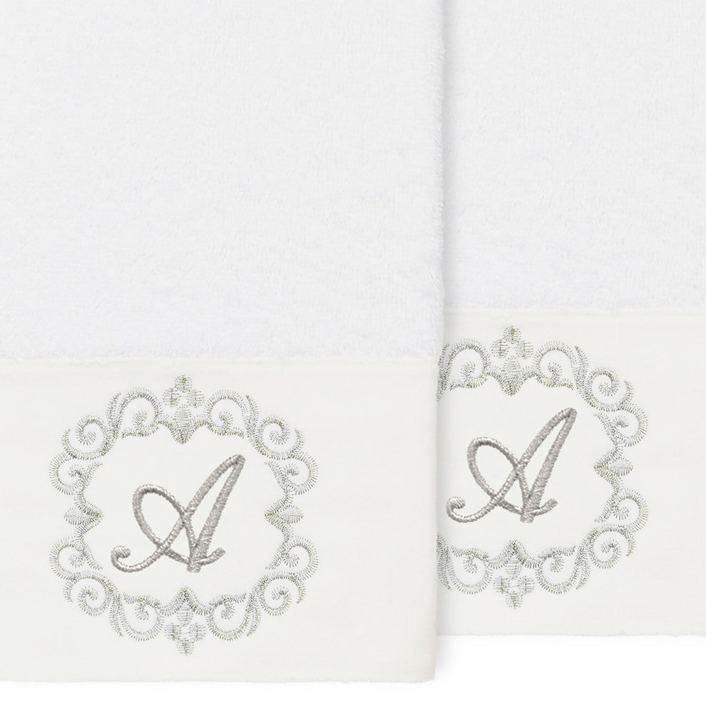 Linum Home Turkish Cotton Monica 2-Piece Embellished Hand Towel Set, White
