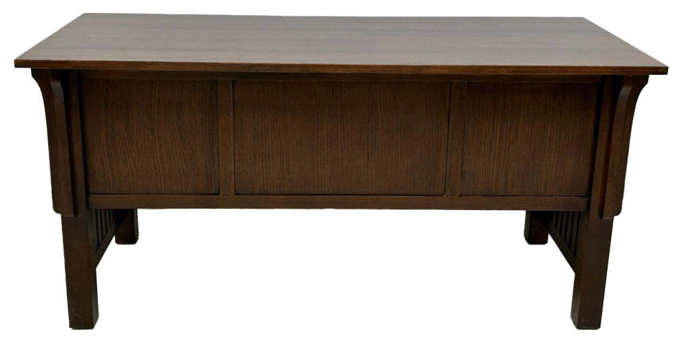 Mission Solid Quarter Sawn Oak Desk, Library Table With 5-Drawers Walnut