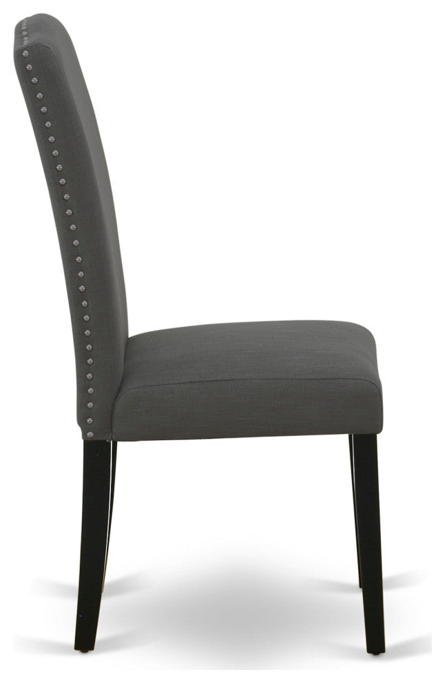 3Pc Round 42" Dinette Table, A Pair Of Parson Chair, Black Leg, Dark Gotham Grey