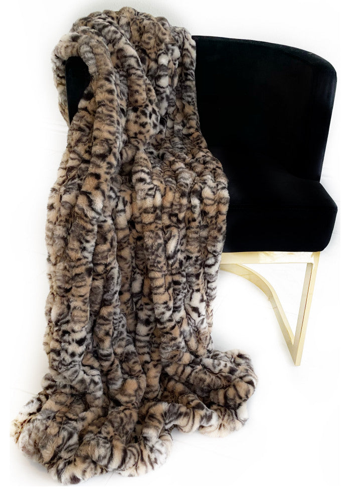 Natural Leopard Sharpei Faux Fur Luxury Throw Blanket, Throw 36Wx60L