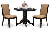 3Pc Dining Set, Round Dining Table, 2 Kitchen Chairs, Light Sable Seat, Black