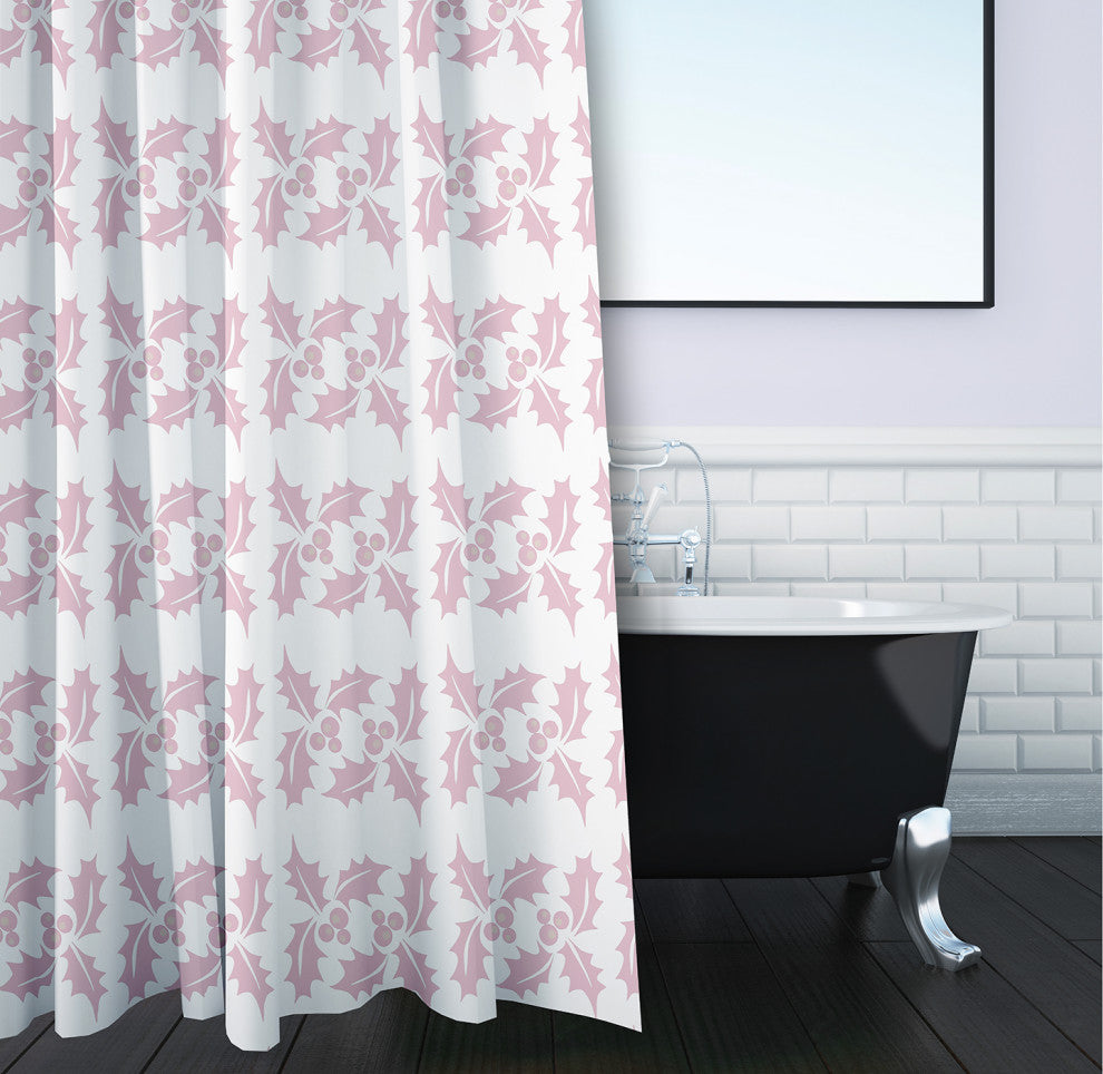 70"Wx73"L Holly Stripes Shower Curtain, Light Pink
