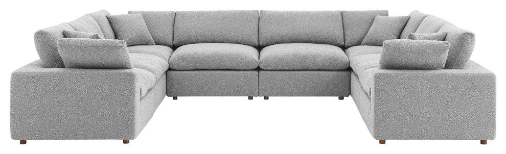 Commix Down Filled Overstuffed Boucle Fabric 8-Piece Sectional Sofa, Light Gray