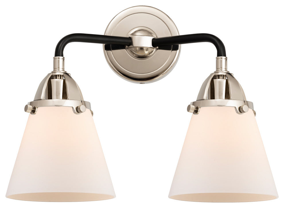 Small Cone Bath Vanity Light, Black Polished Nickel, Matte White, Matte White