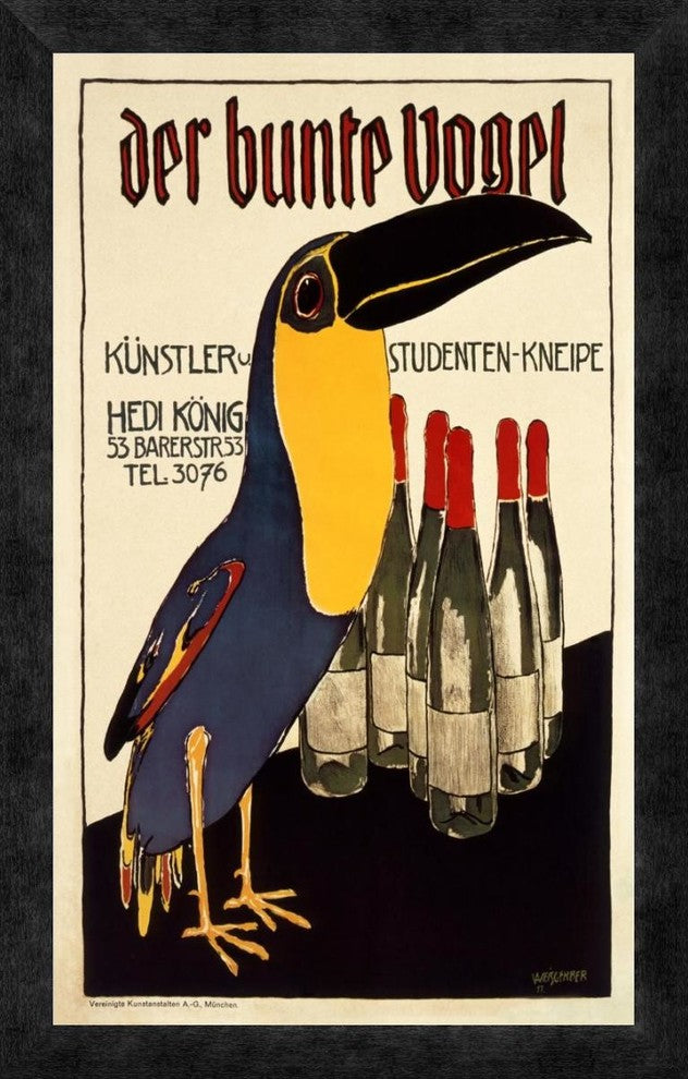 "Der Bunte Vogel" Framed Canvas Giclee by Albert Weisgerber, 16"x24"