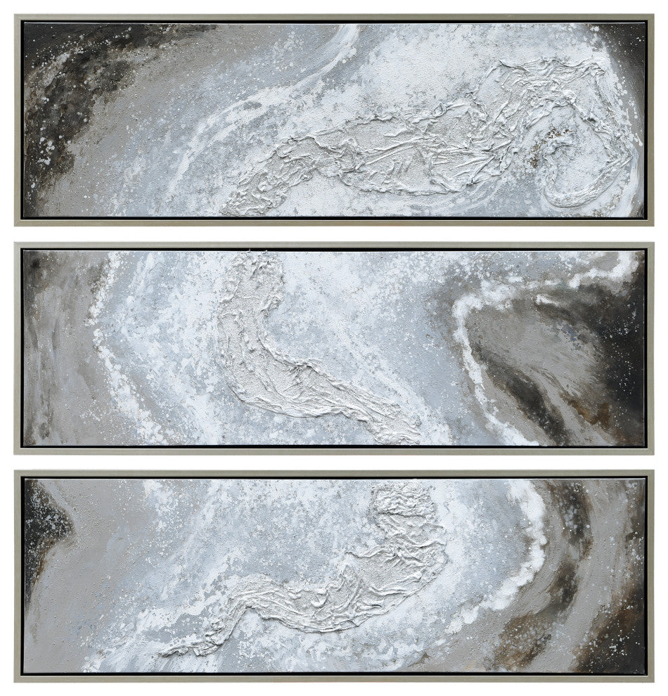 Iced Abstract Wall Art Textured Metallic Hand Painted Triptych Set Canvas