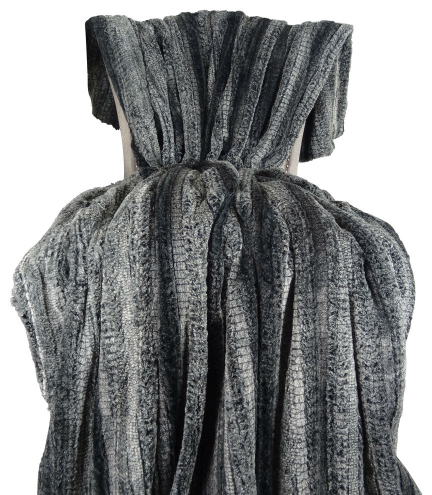 Plutus Cuddle Charcoal Fringe Handmade Throw, 60"x96"