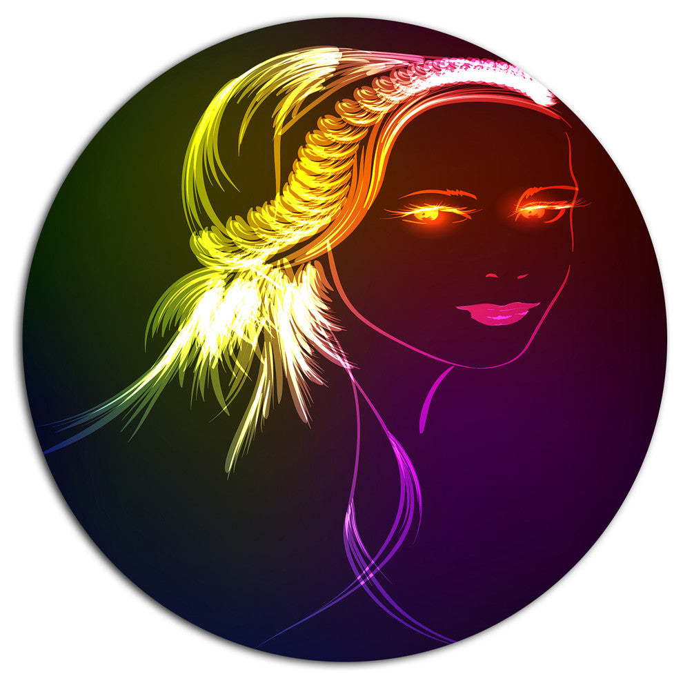 Illuminating Girl'S Head Fractal, Modern Portrait Round Wall Art, 11"