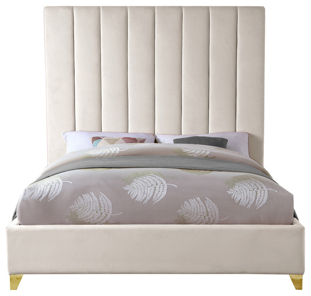 Via Velvet Upholstered Bed, Cream, Queen