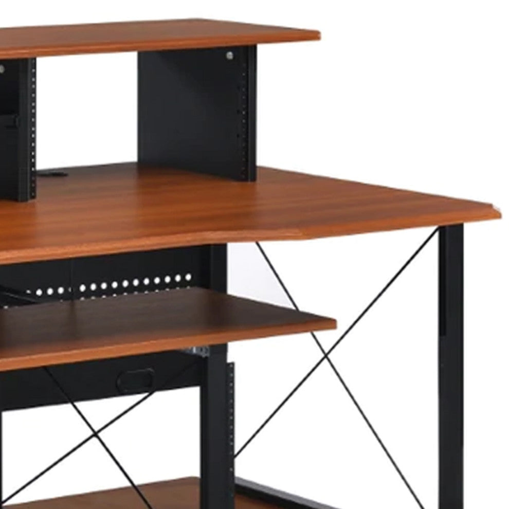 Benzara BM276266 72" Metal, Office/Writing Desk, Storage, Keyboard Tray, Brown