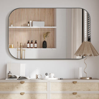 Trielle Rectangular Framed Bathroom Wall Mirror, Gunmetal, 48"