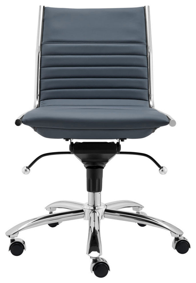 Dirk Low Back Office Chair Without Armrests, Blue With Chromed Steel Base