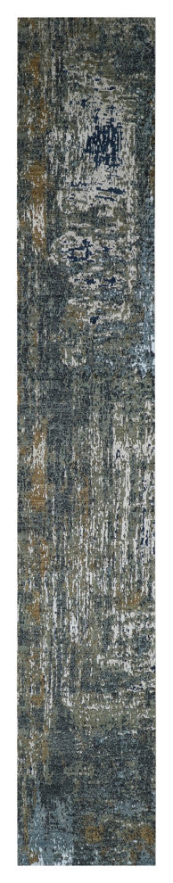 Battleship Gray, Wool Hand Knotted, Abstract Design XL Runner Rug, 2'5"x19'10"