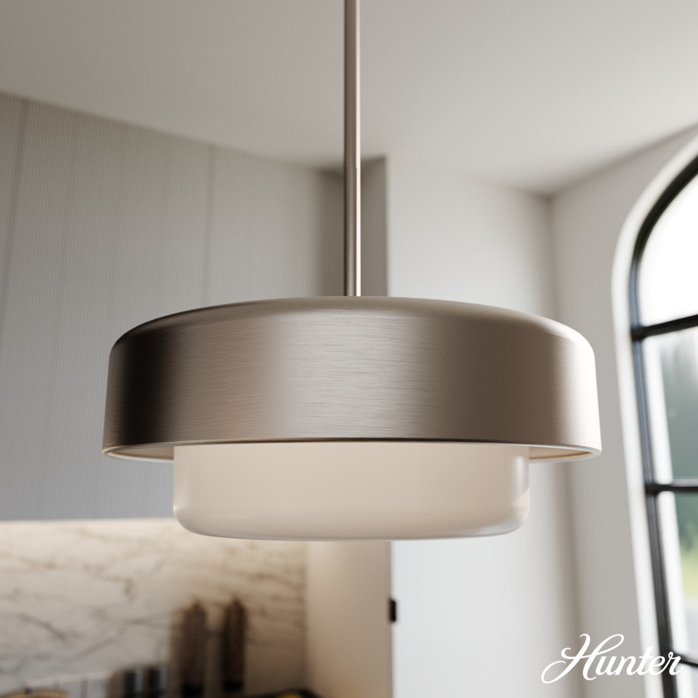 Station Brushed Nickel, Frosted Cased White Glass 2 Light Pendant Ceiling Light