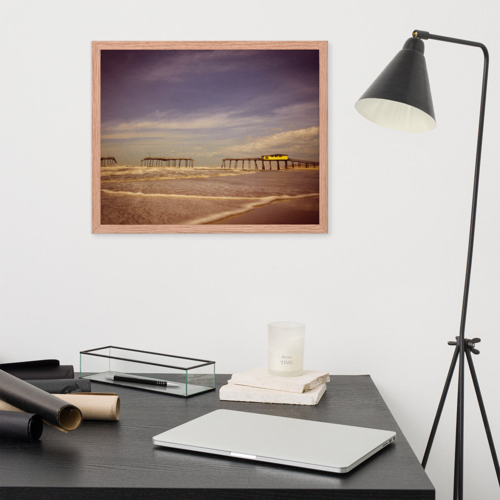 Aged View of Frisco Pier Coastal Framed Photo Paper Print, Red Oak, 16" X 20"