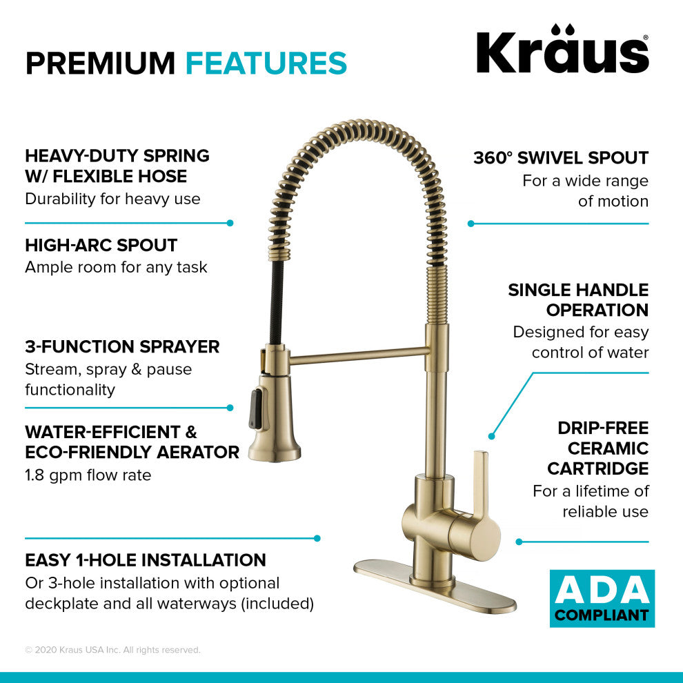 Britt Commercial Style 3-Function Pull-Down 1-Handle 1-Hole Kitchen Faucet, Spot Free Antique Champagne Bronze