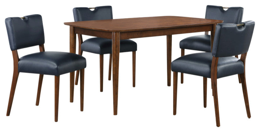 Bonito Faux Leather Dining Set, Walnut Finish, Midnight Blue, 5-Piece Set