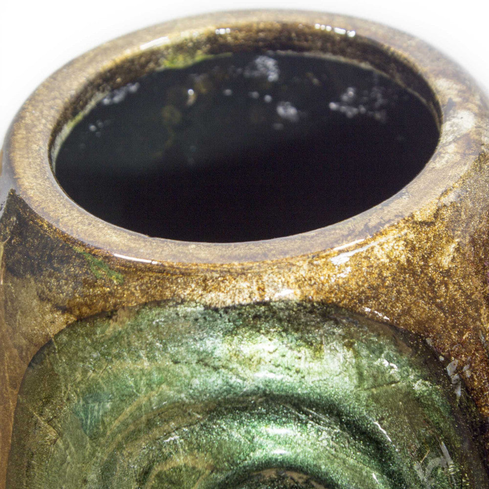 HomeRoots 7.5" X 7.5" X 14" Turquoise Copper and Bronze Ceramic Table Vase