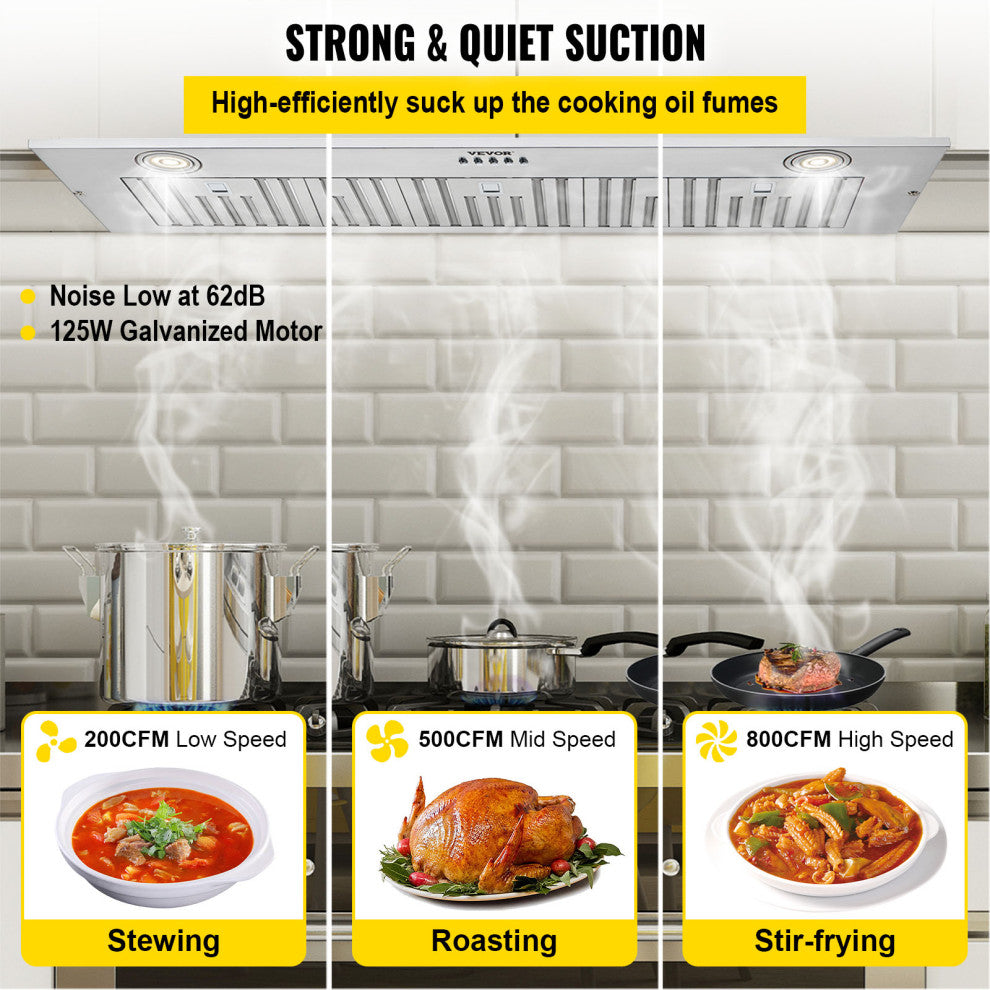 VEVOR Built-in Range Hood Insert Vent Hood 800CFM 36in Push Button Control