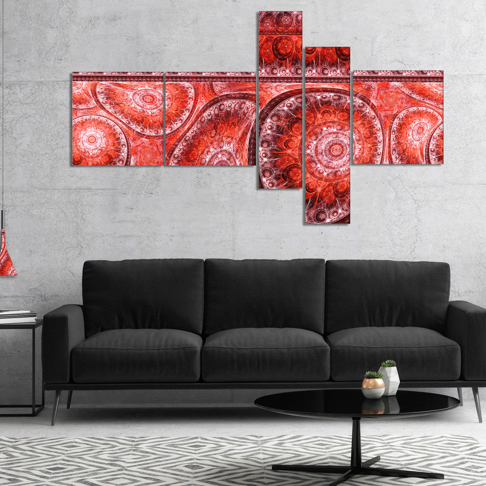 Red Living Cells Fractal Design, Abstract Canvas Art Print, 60"x32", 5 panels