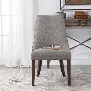 Casual Gray Brown Curved Accent Chair | Dark Exposed Wood Dining Earth Tone