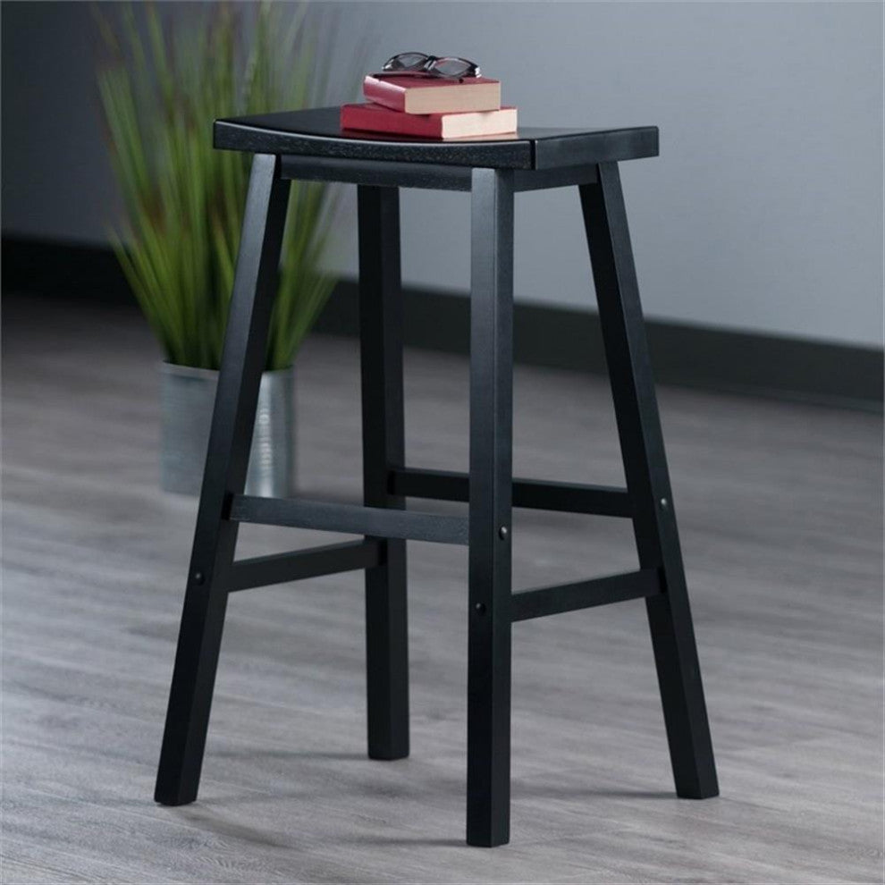 Winsome Satori 29" Transitional Solid Wood Saddle Bar Stool in Black
