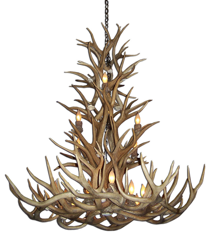 Real Shed Antler Mule Deer Grand Teton Chandelier, Large, No Shades