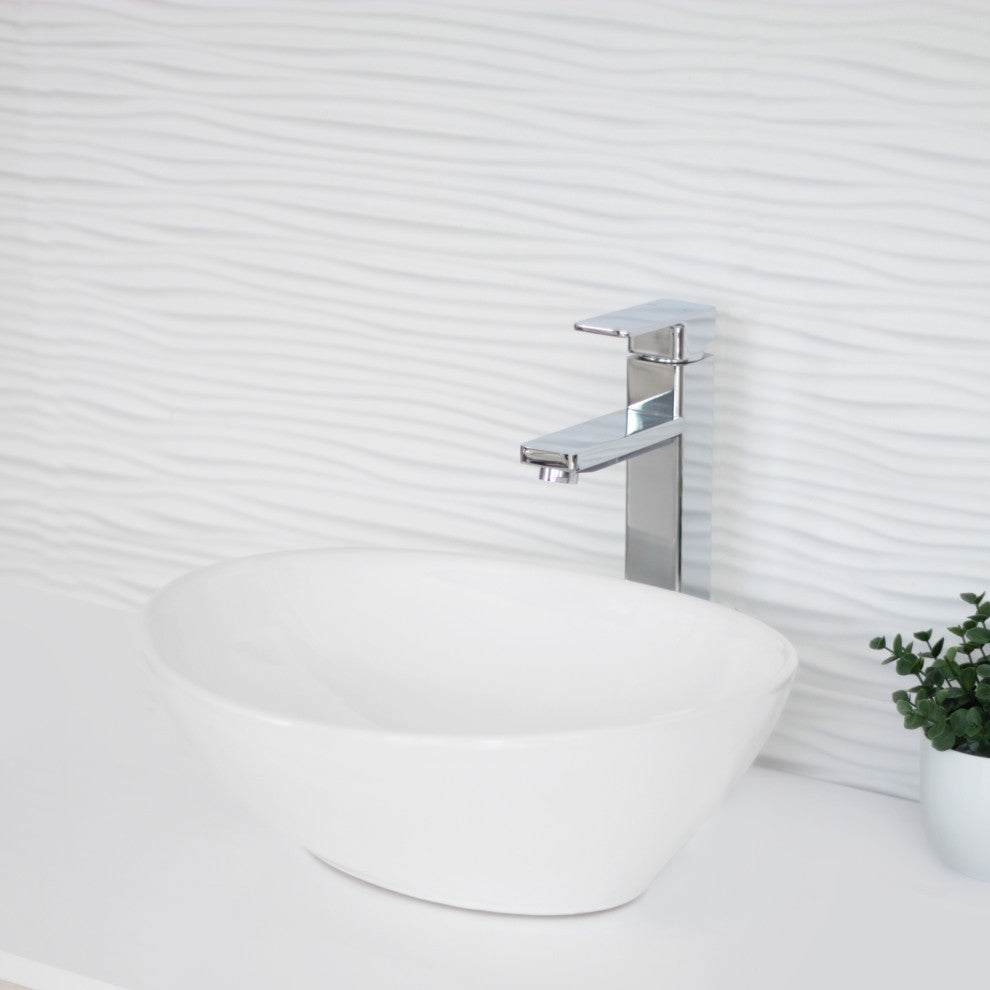 STYLISH 15" White Oval Ceramic Vessel Bathroom Sink