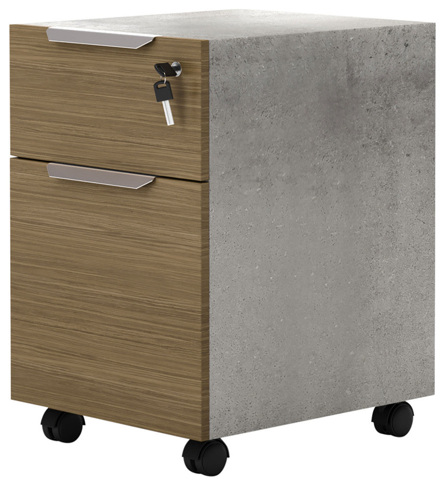 Broome Filing Cabinet, Weathered Concrete on Latte Walnut