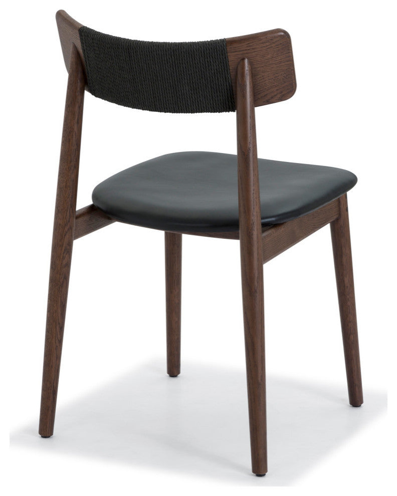 Converse Leather Solid Oak Dining Chair, Mud Brown