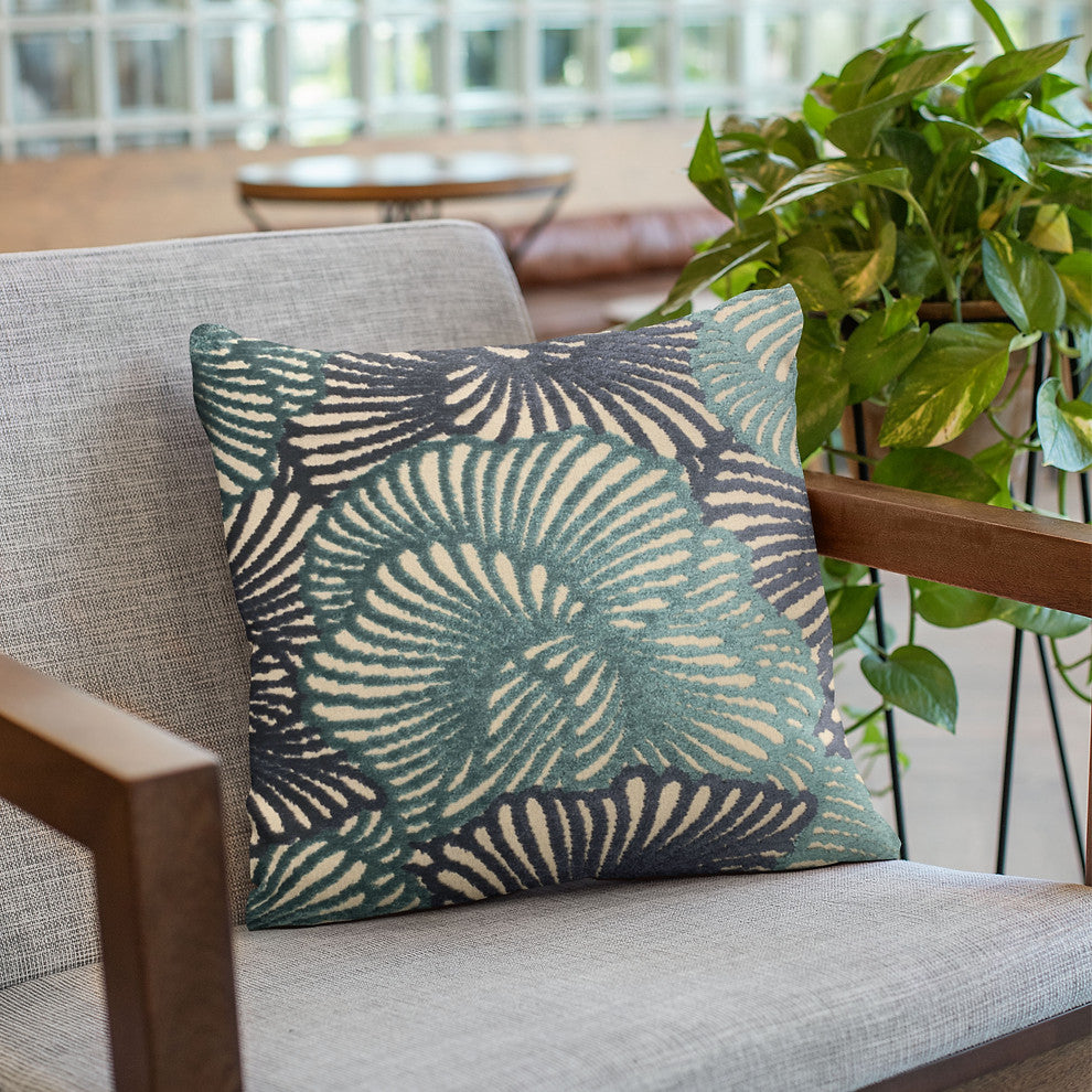 Plutus Blue Plush Damask Luxury Throw Pillow, 18"x18"