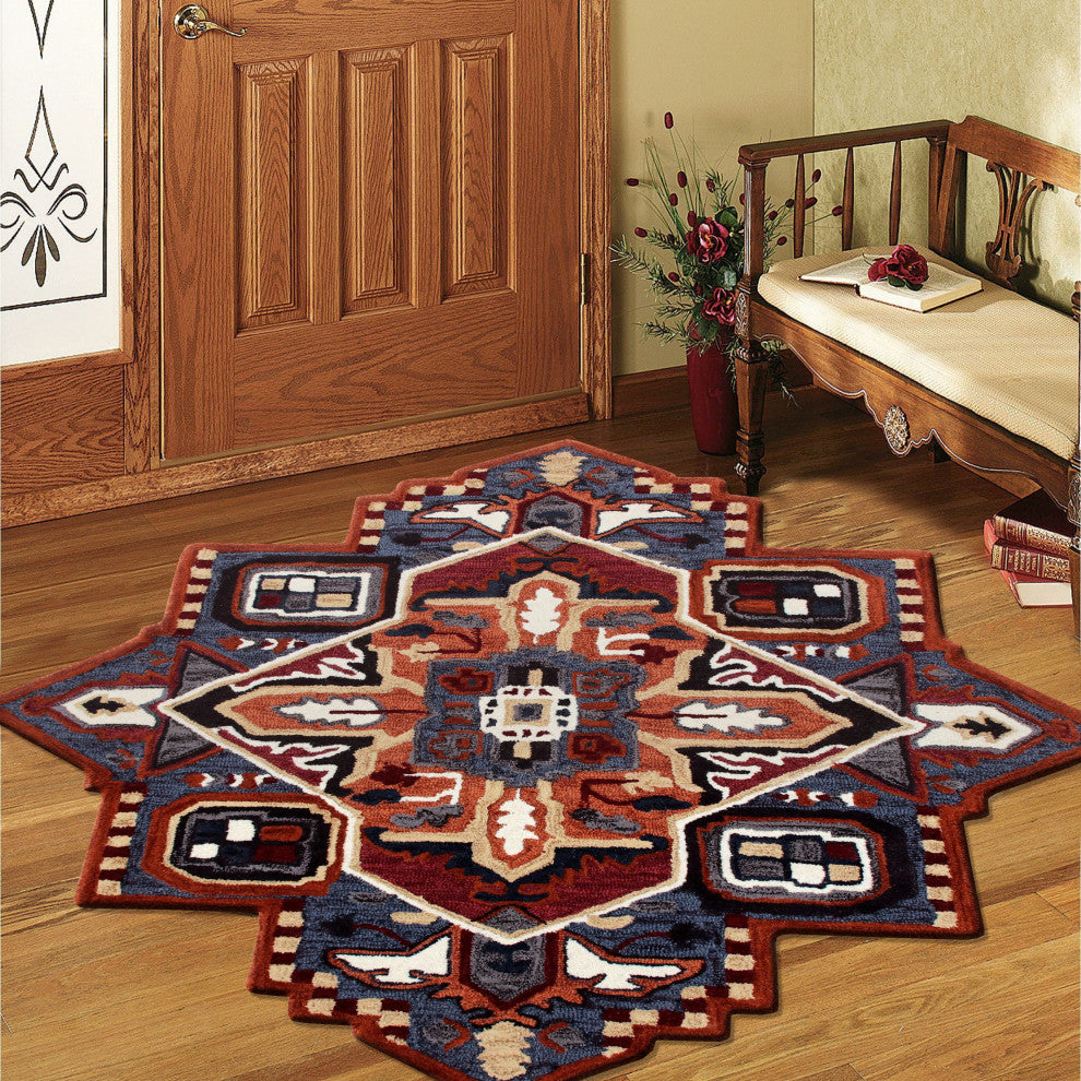 Bold Southwestern Summer Cabin Medallion Shape Rug, 5' Round