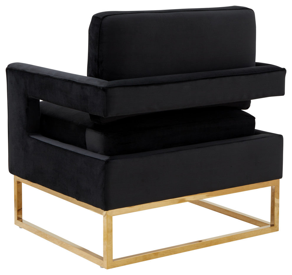 Modrest Edna Modern Black Velvet and Gold Accent Chair