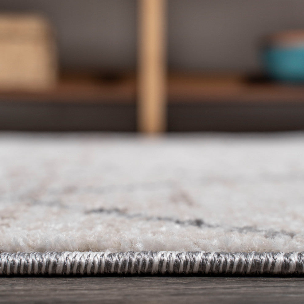 Asilah Moroccan Modern Diamond Runner Rug, Light Gray, 8 X 10