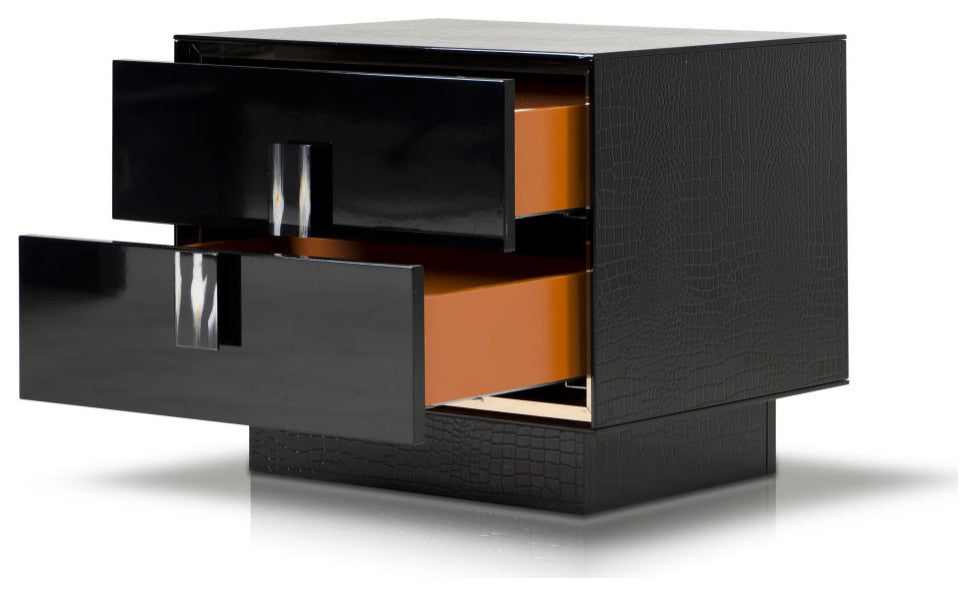 HomeRoots 21" Black MDF and Steel Nightstand With Two Drawers
