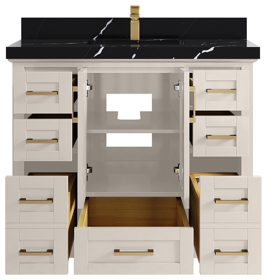 Boston 42" Single Sink Bath Vanity in Fine Grain 2" Calacatta Black