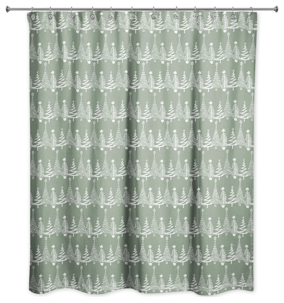 Sage Christmas Tree Pattern 71x74 Shower Curtain