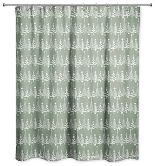 Sage Christmas Tree Pattern 71x74 Shower Curtain