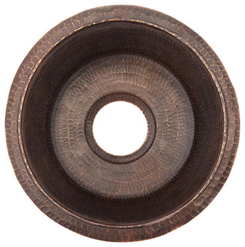 16" Round Hammered Copper Prep Sink, 3.5" Drain Opening, Drain & Accessories