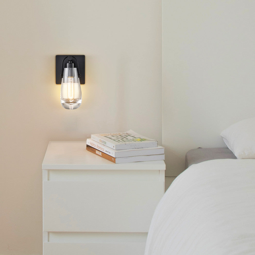 Black Raindrop Wall Sconce With Clear Glass