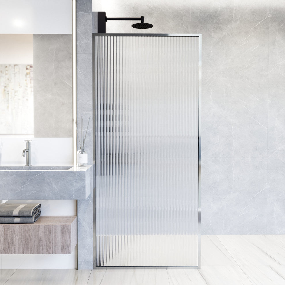 VIGO Meridian Framed Fixed, Chrome, Shower Screen, 34" W X 74" H, Fluted Glass