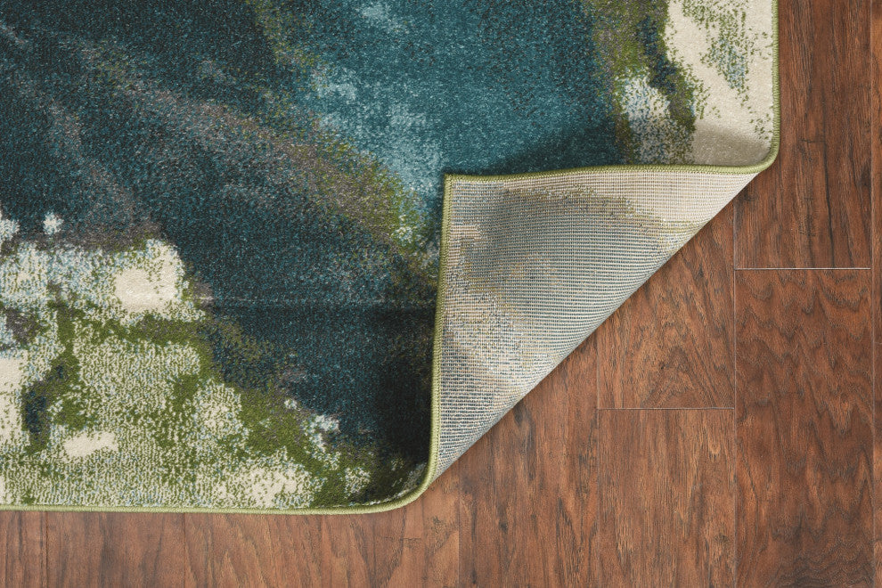 Watercolors Teal Abstract Plush Area Rug, 6'7"x9'6"