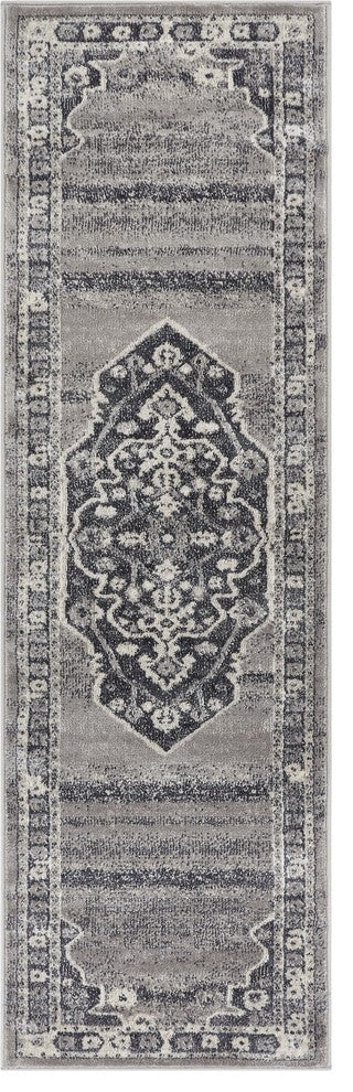 Well Woven Pearl Republic Dark Gray Modern Distressed Medallion Soft Runner Rug