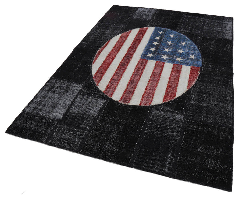 Rug N Carpet - Hand-knotted Turkish 5' 7'' x 8' 1'' Flag Patchwork Rug